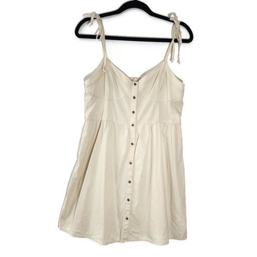 Aerie Cream Linen Blend Tie Strap Corset Dress Size Large